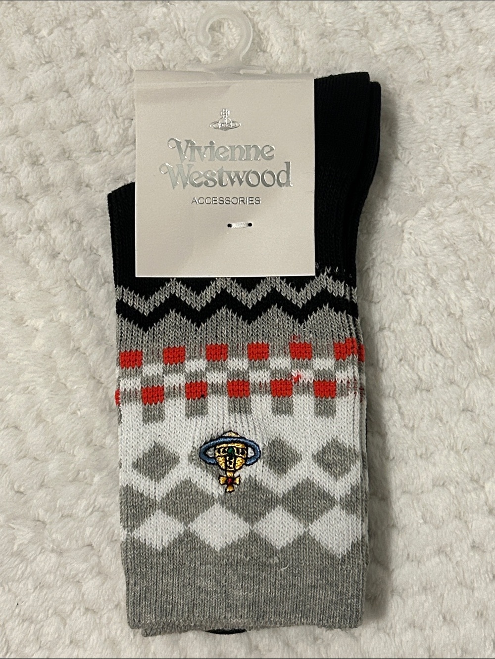 Vivienne Westwood Black, Grey & Red Patterned Socks, 1 Pair Medium (6-8)